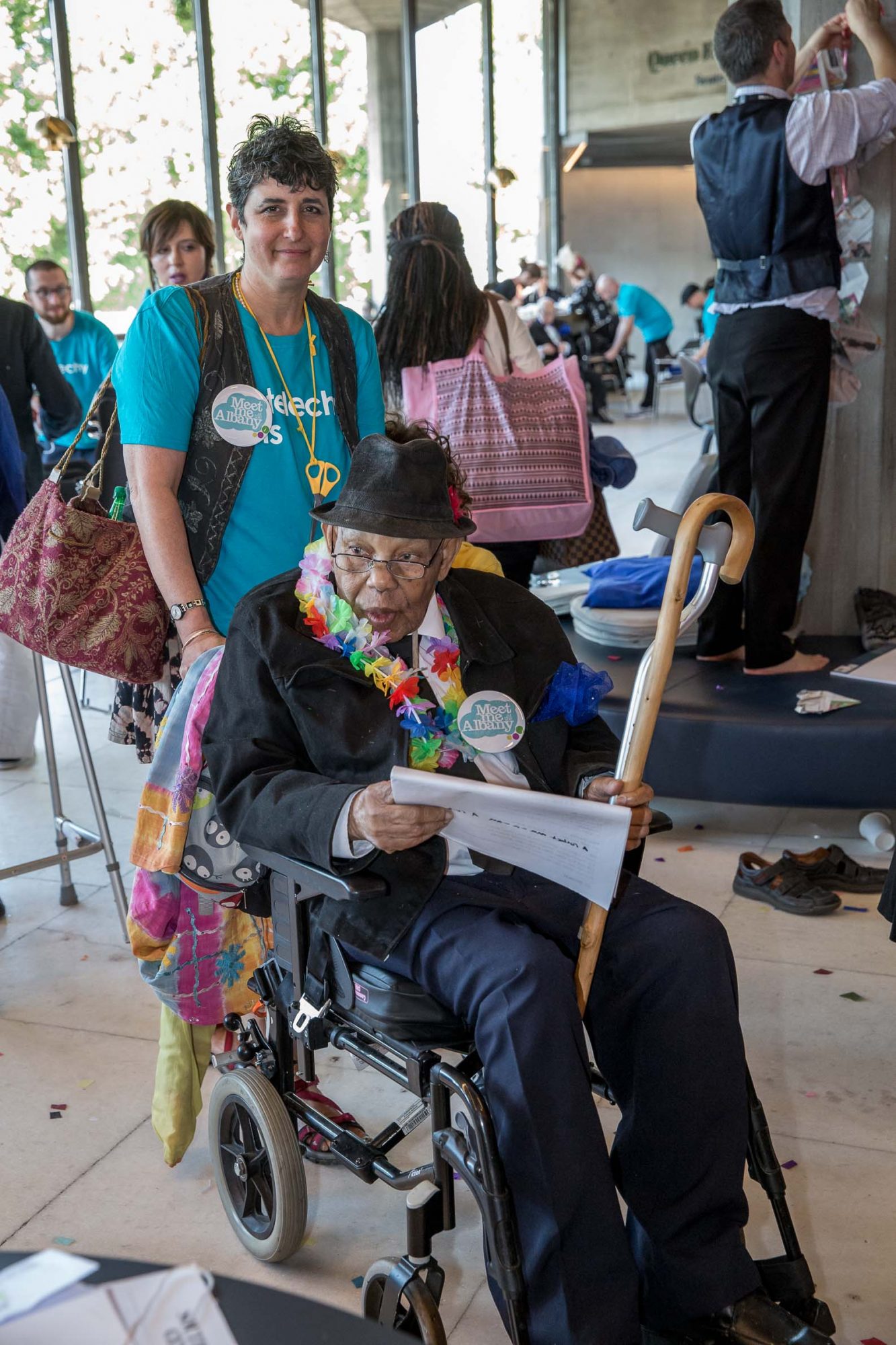 Woman in wheelchair at event