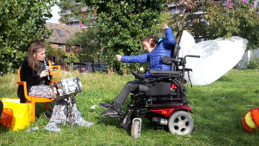 woman in wheelchair in garden