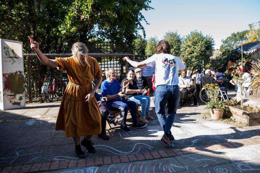 people dancing outside