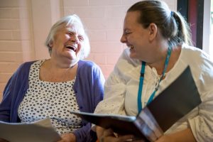 two women laughing
