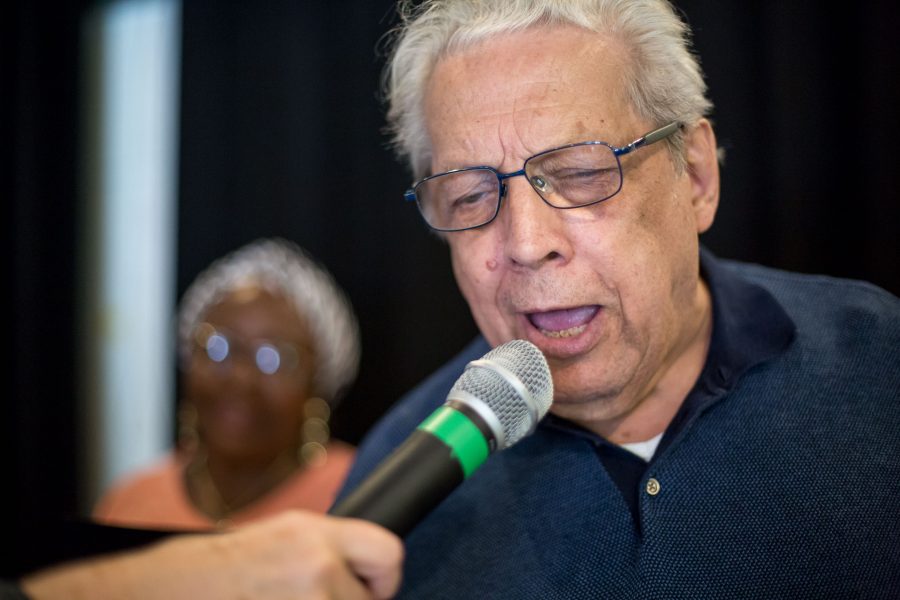 man with microphone singing