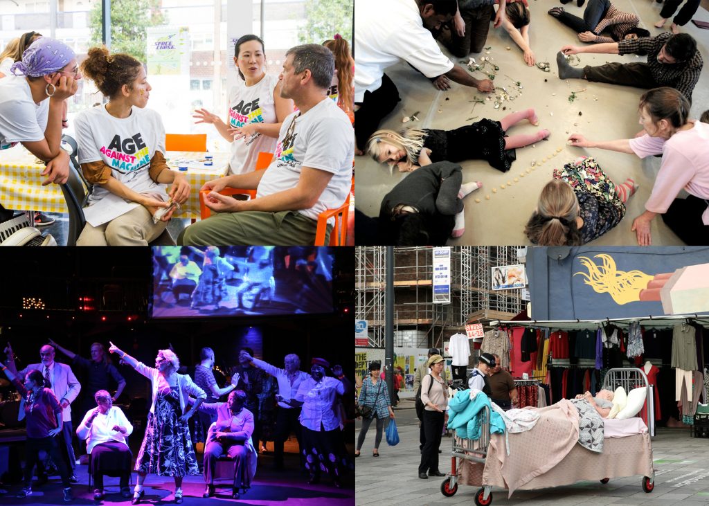 four images of people participating in Entelechy Arts activities