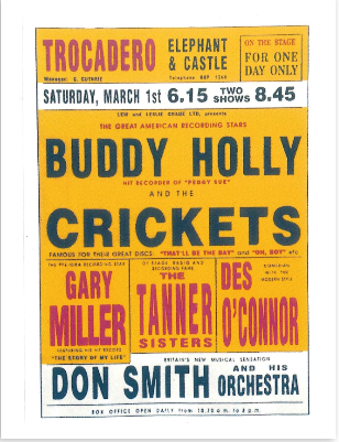 Poster with names of musicians on like Buddy Holly